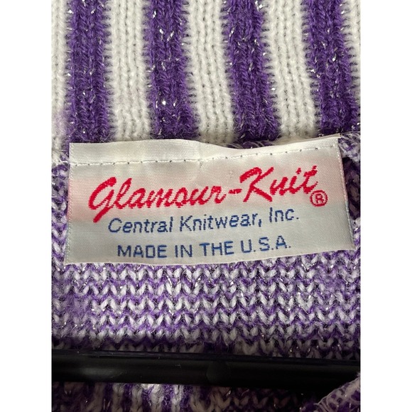 Vintage Glamour Knit Purple Silver Pullover Floral‎ Sweater Size 23x26 - Picture 5 of 9